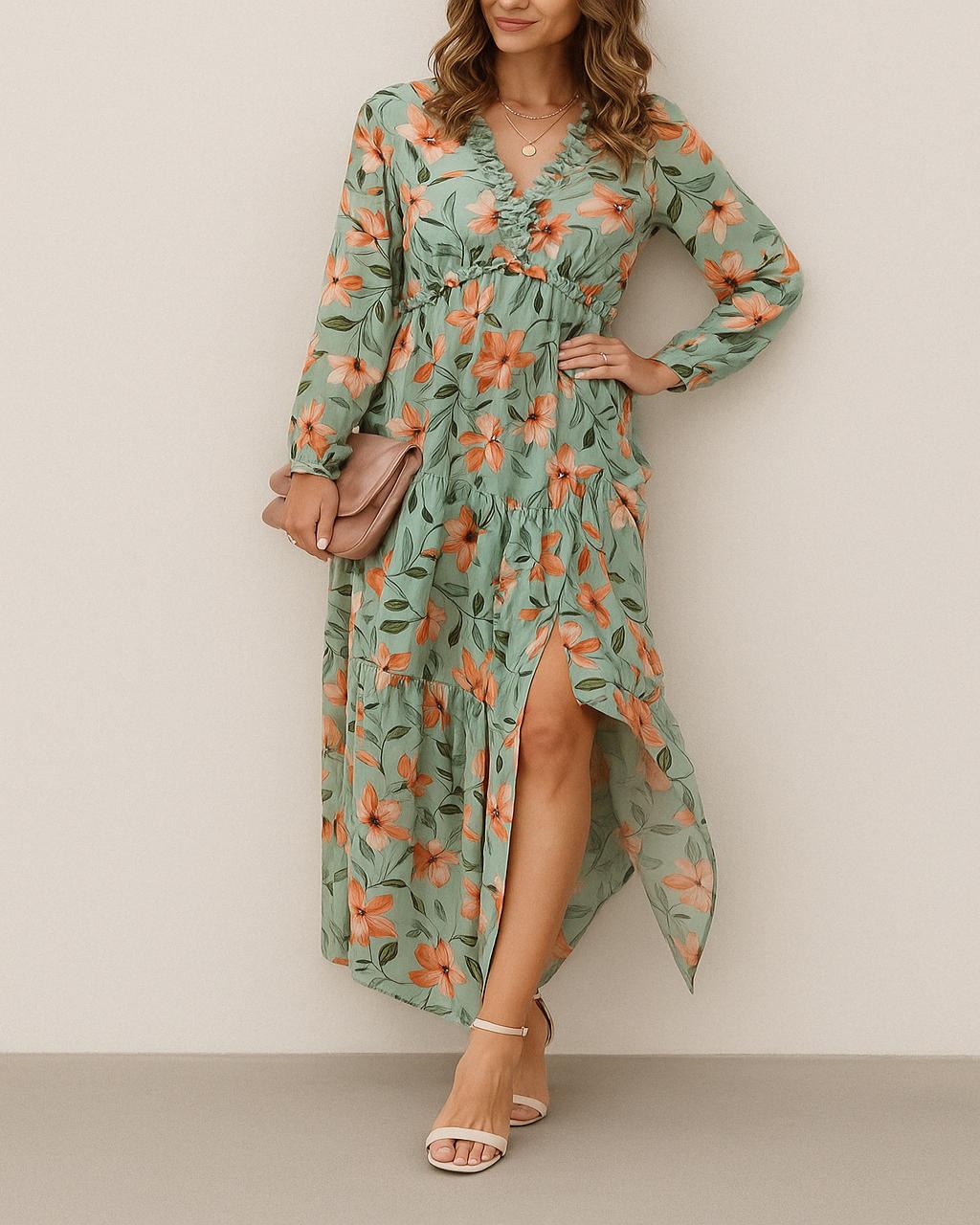 Elina™ | Kukallinen V-pääntie maksimekko